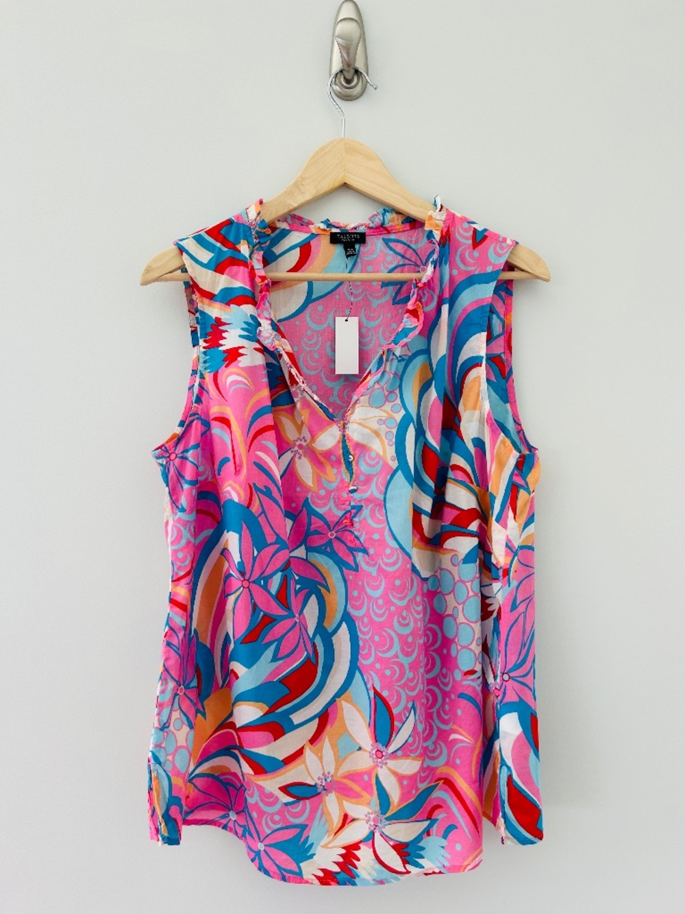NWT Talbots Ruffle Trim Shell Dazzling Floral Breathable Cotton Tank Sz 1XP